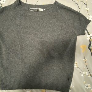 Sport Max cropped short sleeved wool sweater with leather trim.